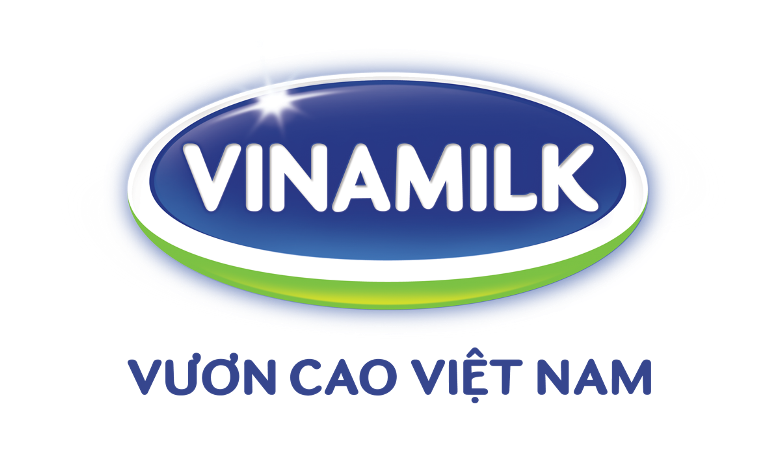 Logo của Vinamilk với 3 màu chủ đạo, câu slogan "Vươn Cao Việt Nam"