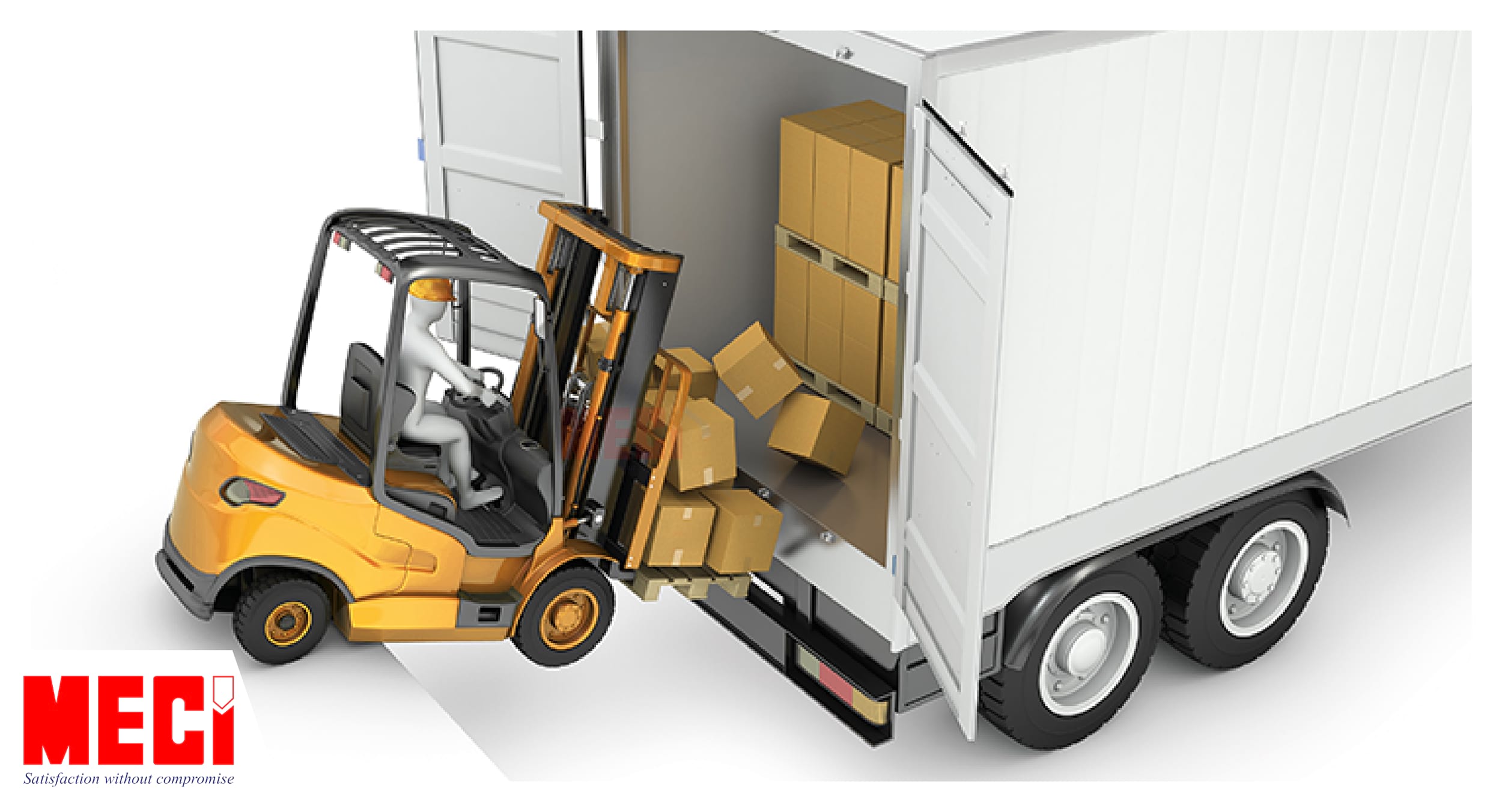 Hàng hóa bị đổ do sự chênh lệch giữa xe nâng và thùng xe tải khi không sử dụng sàn nâng