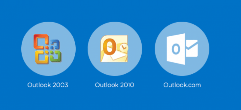 Hình ảnh logo Outlook qua các năm: 2003, 2010 và hiện tại. 