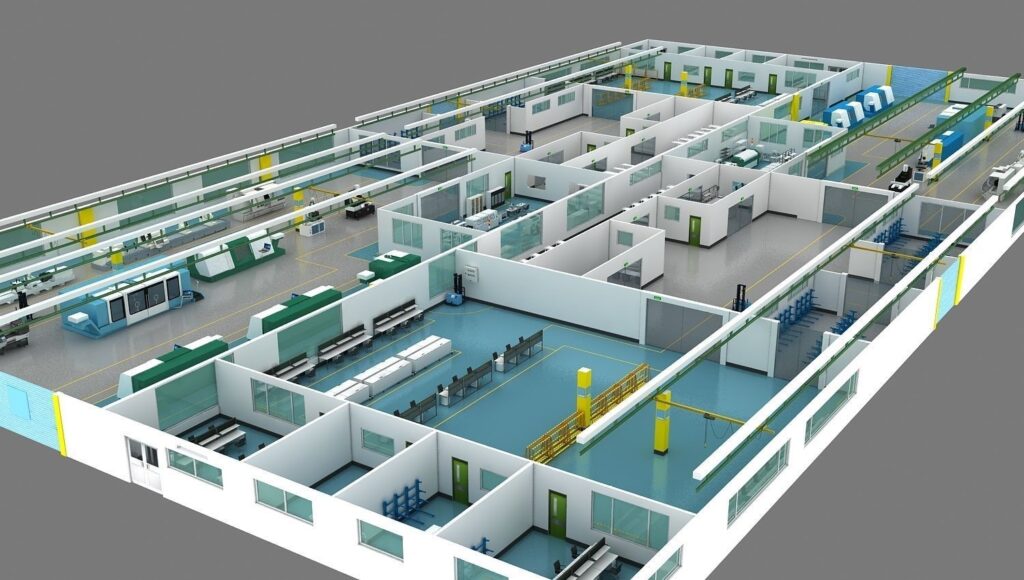 Mô hình thiết kế 3D của một nhà máy thực phẩm
