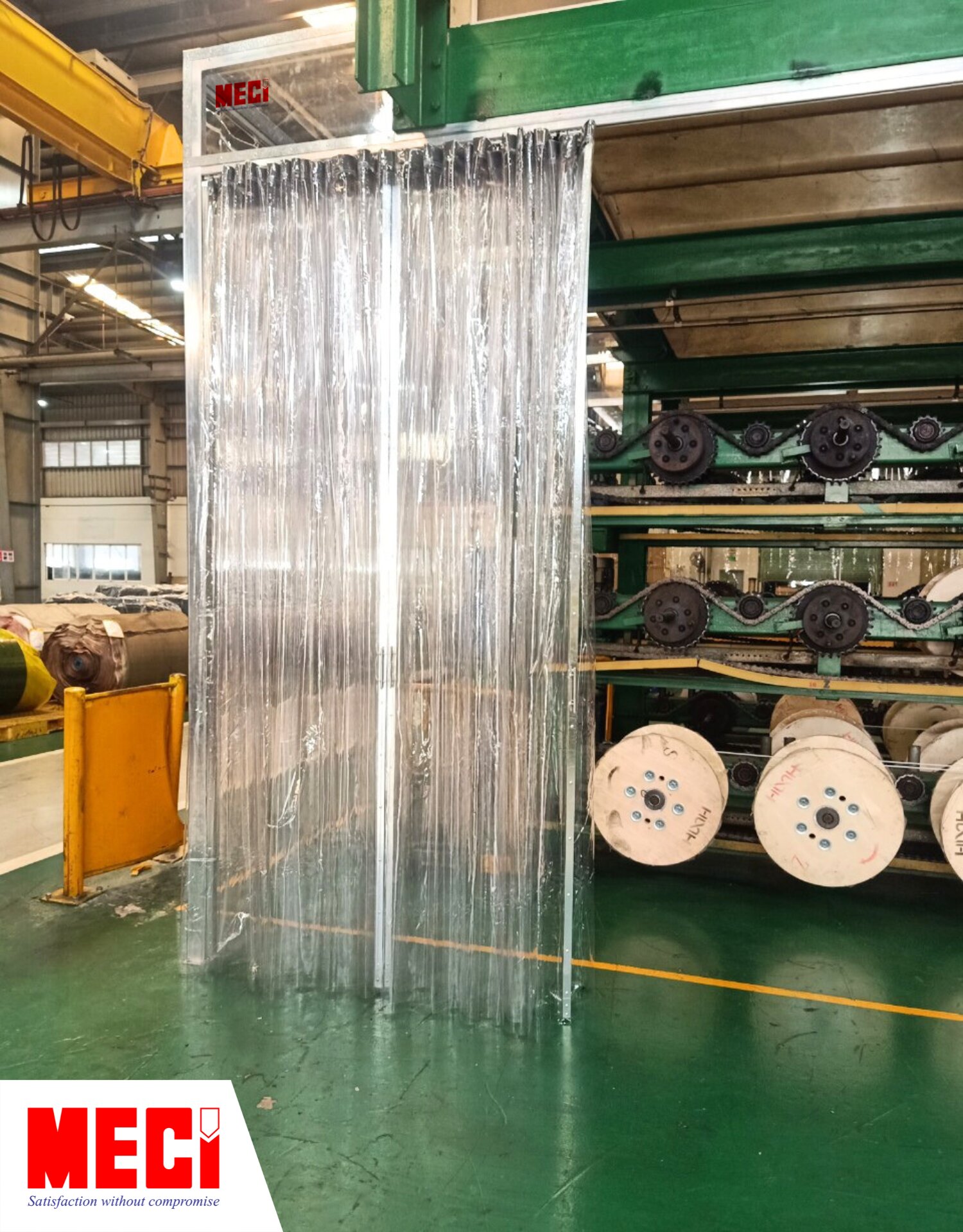 rèm nhựa hệ kéo dạt củ MECI được lắp đặt máy móc tại nhà máy Dongil Rubber Belt Việt Nam