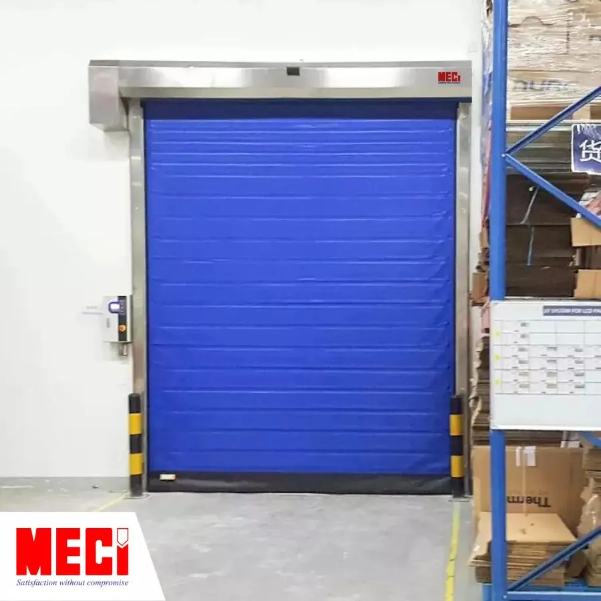 Cửa cuốn nhanh PVC kho lạnh màu xanh nước biển