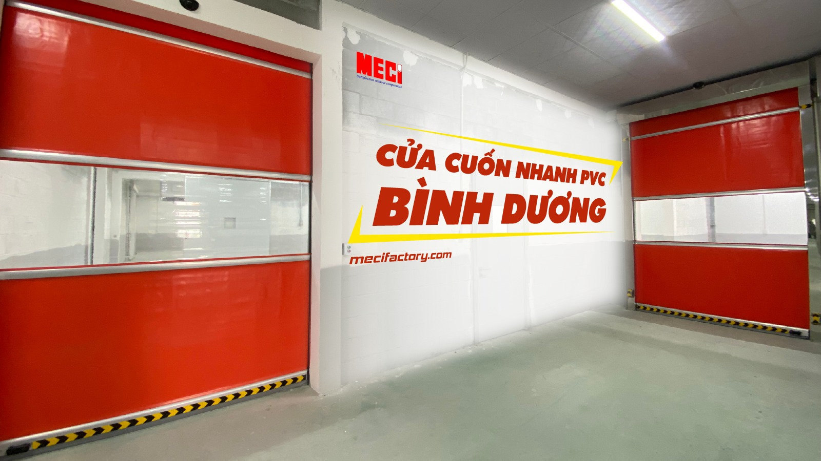 cửa cuốn nhanh PVC màu đỏ và text cửa cuốn nhanh PVC tại Bình Dương